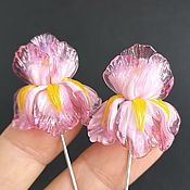 Материалы для творчества handmade. Livemaster - original item Pink Iris Flower Bead, 1 pcs Lampwork Glass Flower Iris Beads. Handmade.