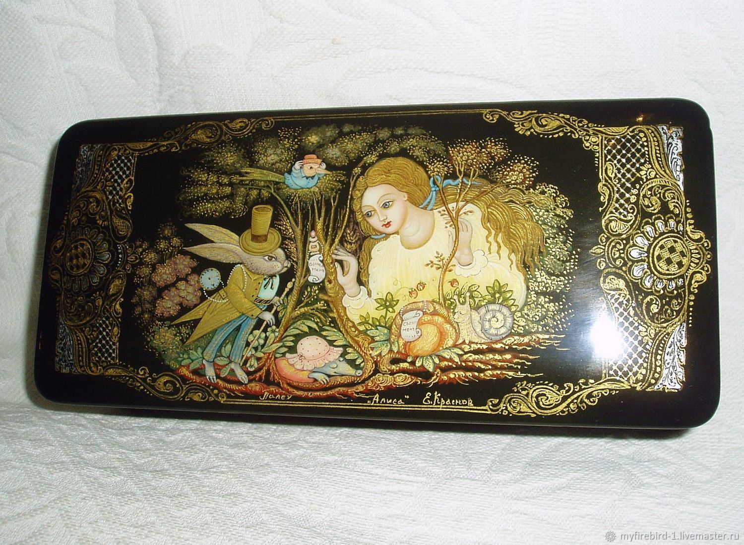 Алиса в Стране чудес Шкатулка Роспись Лаковая Миниатюра Коробка Сказка ...