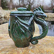 Посуда handmade. Livemaster - original item Dragon mug with lid. Handmade.