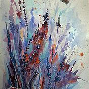 Картины и панно handmade. Livemaster - original item Paintings: watercolor lavender plants bumblebee landscape LAVENDER WIND. Handmade.