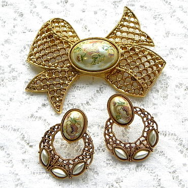 Винтаж ручной работы. Ярмарка Мастеров - ручная работа Набор Вдохновение,1928 Jewelry,США,70ые годы,брошь-бант,клипсы,цветы. Handmade.
