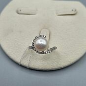 Украшения handmade. Livemaster - original item Silver ring with 10 mm white pearls and cubic zirconia. Handmade.