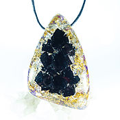 Orgonite pendant, orgonne amulet: mountain quartz, wood agate