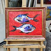 Картины и панно handmade. Livemaster - original item Fish painting on red oil painting on canvas 30 cm in the nursery. Handmade.