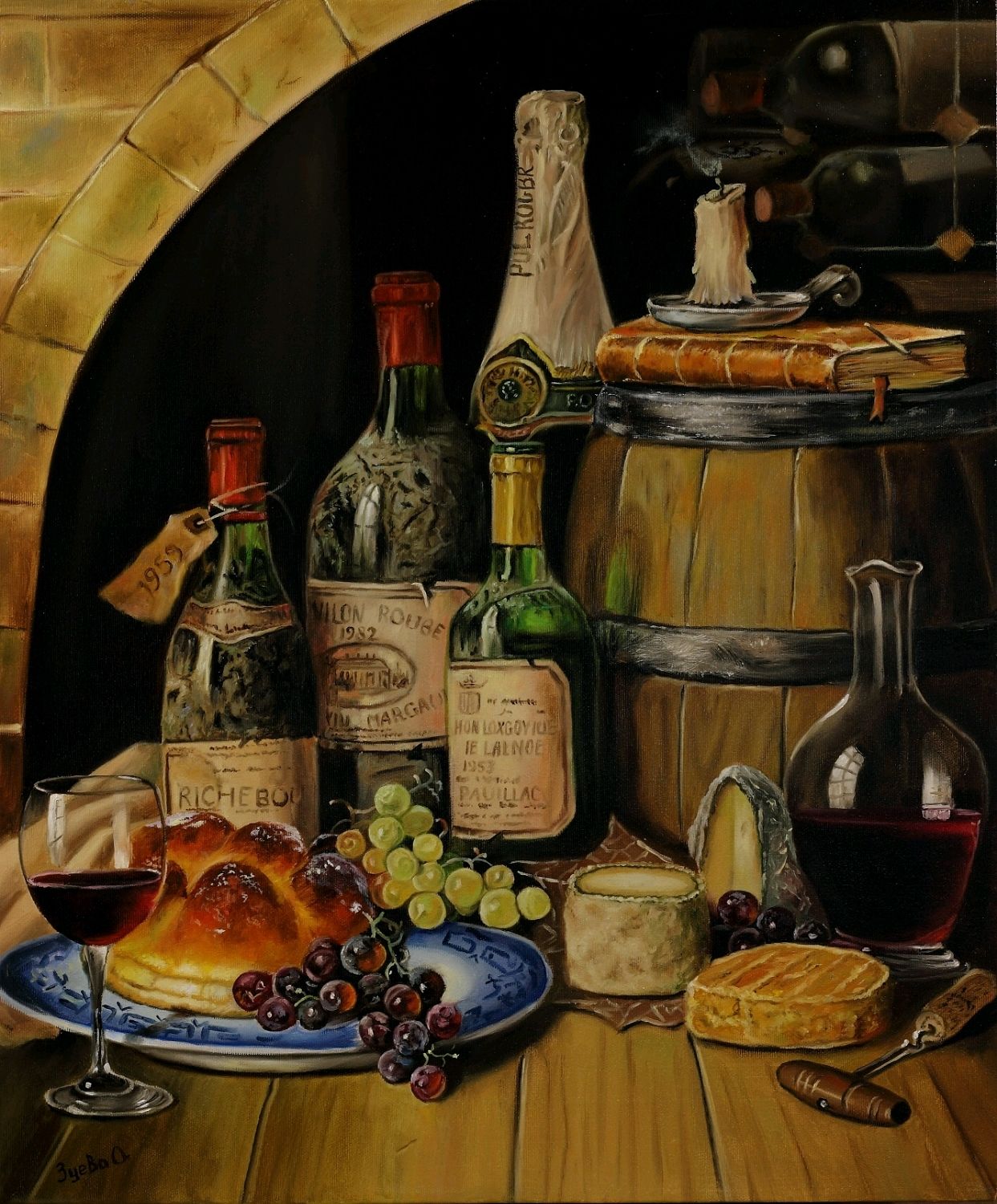 Схема вышивки «натюрморт с виноградом и вином» (№1203992) - Вышивка крестом