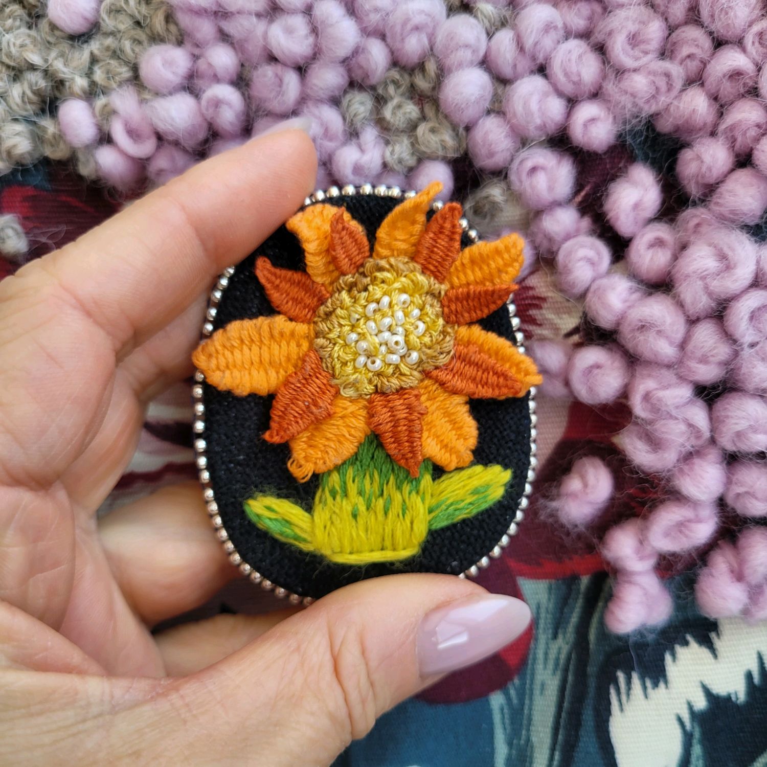Брошь вышивка "ПОДСОЛНУХ" в интернет-магазине Ярмарка Мастеров по цене ...