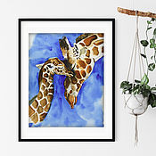 Картина жираф акварелью мать и дитя, Картины, Ярославль,  Фото №1