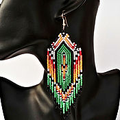 Украшения handmade. Livemaster - original item Long Beaded Tassel Earrings in Ethnic Style Bright Green Earrings. Handmade.