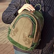 Сумки и аксессуары handmade. Livemaster - original item Backpacks: Women`s grey-green Leather Backpack with Embossed Mod. R23t-441. Handmade.
