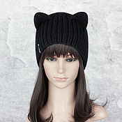 Аксессуары handmade. Livemaster - original item Hat with Cat ears, rubber band. Realistic lugs, ladies knitted. Handmade.