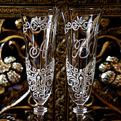 Свадебные бокалы с инициалами "Золотая свадьба"