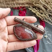 Украшения handmade. Livemaster - original item Copper pendant red chalcedony and birch branch No. №2. Handmade.