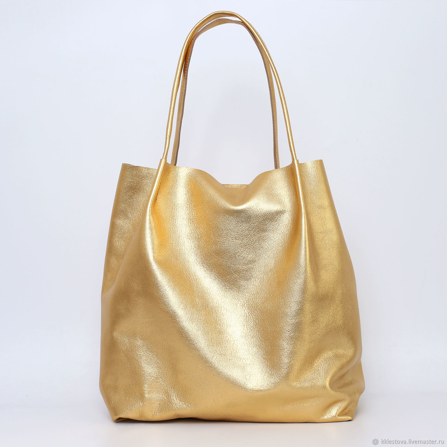 Bag Gold Leather Tote Shopper Bag medium Coffee with milk – купить на ...