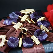 Necklace and bracelet set Luxury lilac amethyst, garnet, chrysocolla