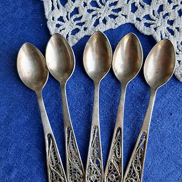 Сувениры и подарки ручной работы. Ярмарка Мастеров - ручная работа Набор чайных ложечек. Мельхиор серебрение. СССР. Скань. Handmade.