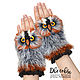 Owl fingerless gloves cherry