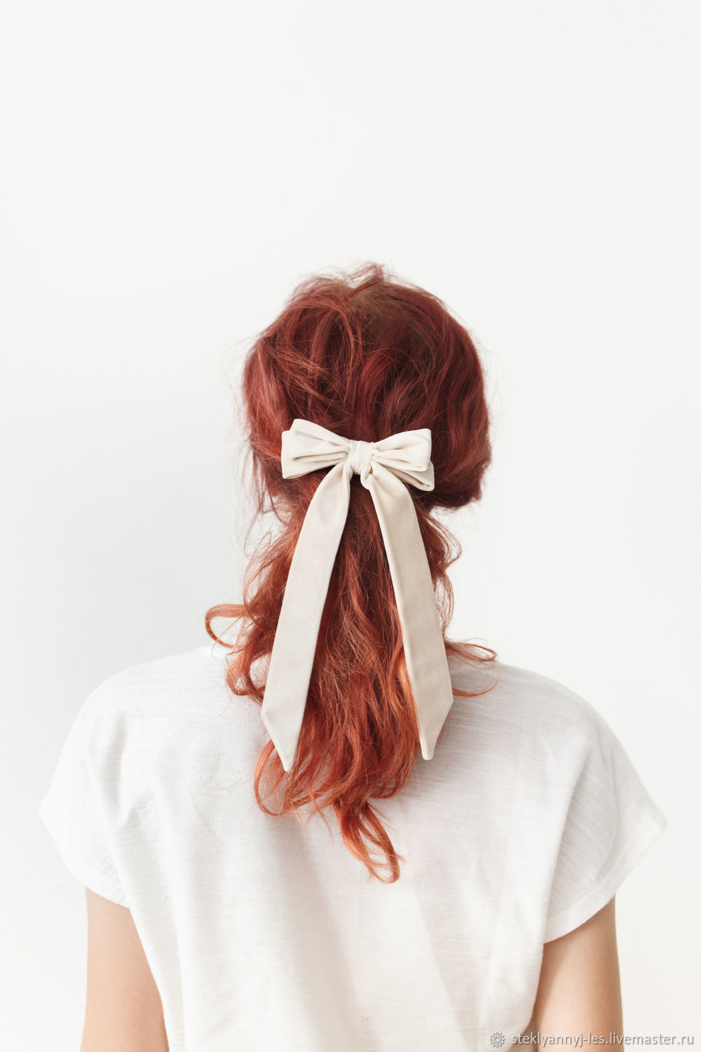 Белый бант лента для волос, Бархатный бантик заколка в интернет ...