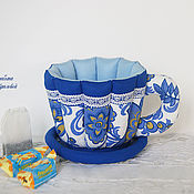 Посуда handmade. Livemaster - original item Textile Cup and saucer Gzhel. Gift, for tea, candy bowl. Handmade.