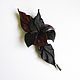 Flower leather brooch Orchid "Arkaim" toup dark brown, Stick pin, Moscow,  Фото №1