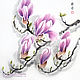 Картина Магнолия в раме 32x32 Япония суми-э тушь весна лиловый цветы, Картины, Ростов-на-Дону,  Фото №1