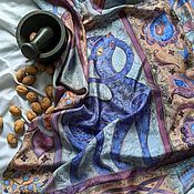 Батик, шёлковый платок «Дождь, листва»