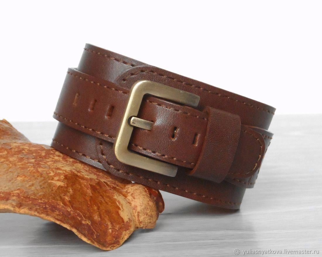 Brown Genuine Leather Bracelet 40 mm, Slim Wristband, Hard bracelet, St. Petersburg,  Фото №1