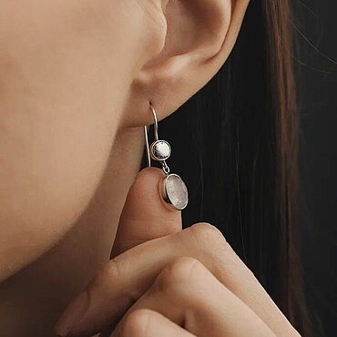 Серьги из метеорита и лунного камня Океан. . Украшения ручной работы - Ярмарка Мастеров Украшения ручной работы. Ярмарка Мастеров - ручная работа Серьги из метеорита и лунного камня Океан. Handmade.