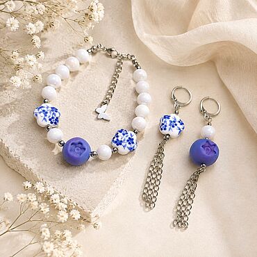 Украшения ручной работы. Ярмарка Мастеров - ручная работа Браслет и серьги голубика. Handmade.