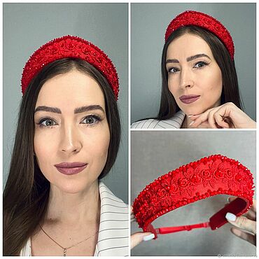 Украшения ручной работы. Ярмарка Мастеров - ручная работа Ободок-кокошник с кружевом и хрустальными бусинами. Handmade.