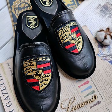 Обувь ручной работы. Ярмарка Мастеров - ручная работа Тапки кожаные "Porsche". Handmade.
