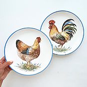 Посуда ручной работы. Ярмарка Мастеров - ручная работа Plates wall mounted couple Cock and Chicken. Handmade.