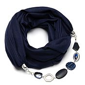 Платок с браслетом из агата (№2302-36-02A) Тёмно-синий