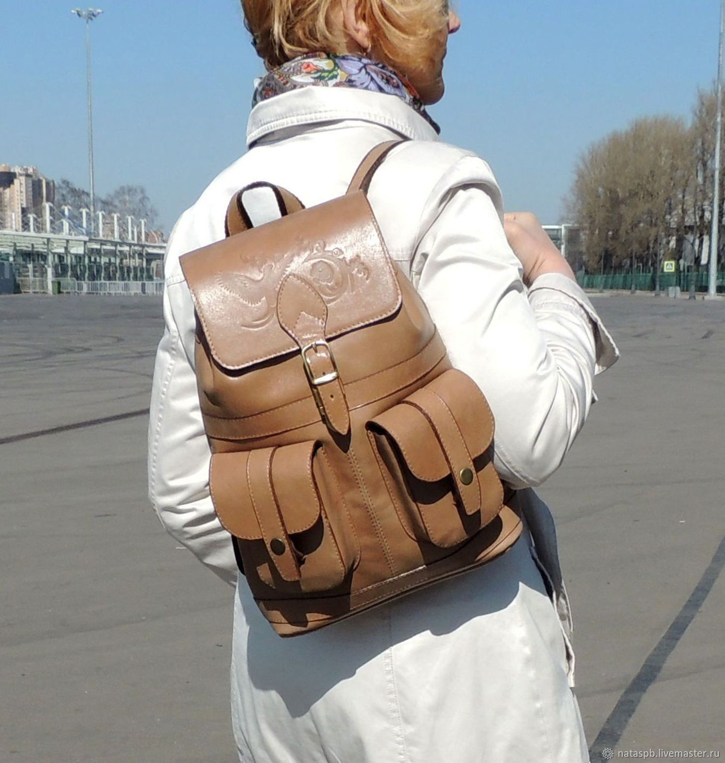  Women's Leather Beige Peanuts Backpack Mod. R12p-652, Backpacks, St. Petersburg,  Фото №1