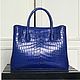 Women's shopping bag, crocodile leather, in dark blue, Classic Bag, St. Petersburg,  Фото №1