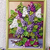 Картины и панно handmade. Livemaster - original item The picture is embroidered with ribbons lilac. Handmade.
