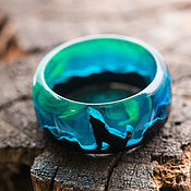 Украшения handmade. Livemaster - original item Ring with a wolf made of wood and epoxy resin 