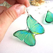 Украшения handmade. Livemaster - original item Transparent Earrings Bright Green Blue Butterfly Resin Baby. Handmade.