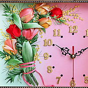 Для дома и интерьера handmade. Livemaster - original item Embroidered clock Tulips. Handmade.