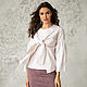 Blusa de algodón beige con lazo, blusa de oficina de algodón a cuadros, Blouses, Novosibirsk,  Фото №1
