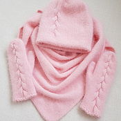 Аксессуары handmade. Livemaster - original item Pink set (hat, bactus, mittens) from angora 60. Handmade.
