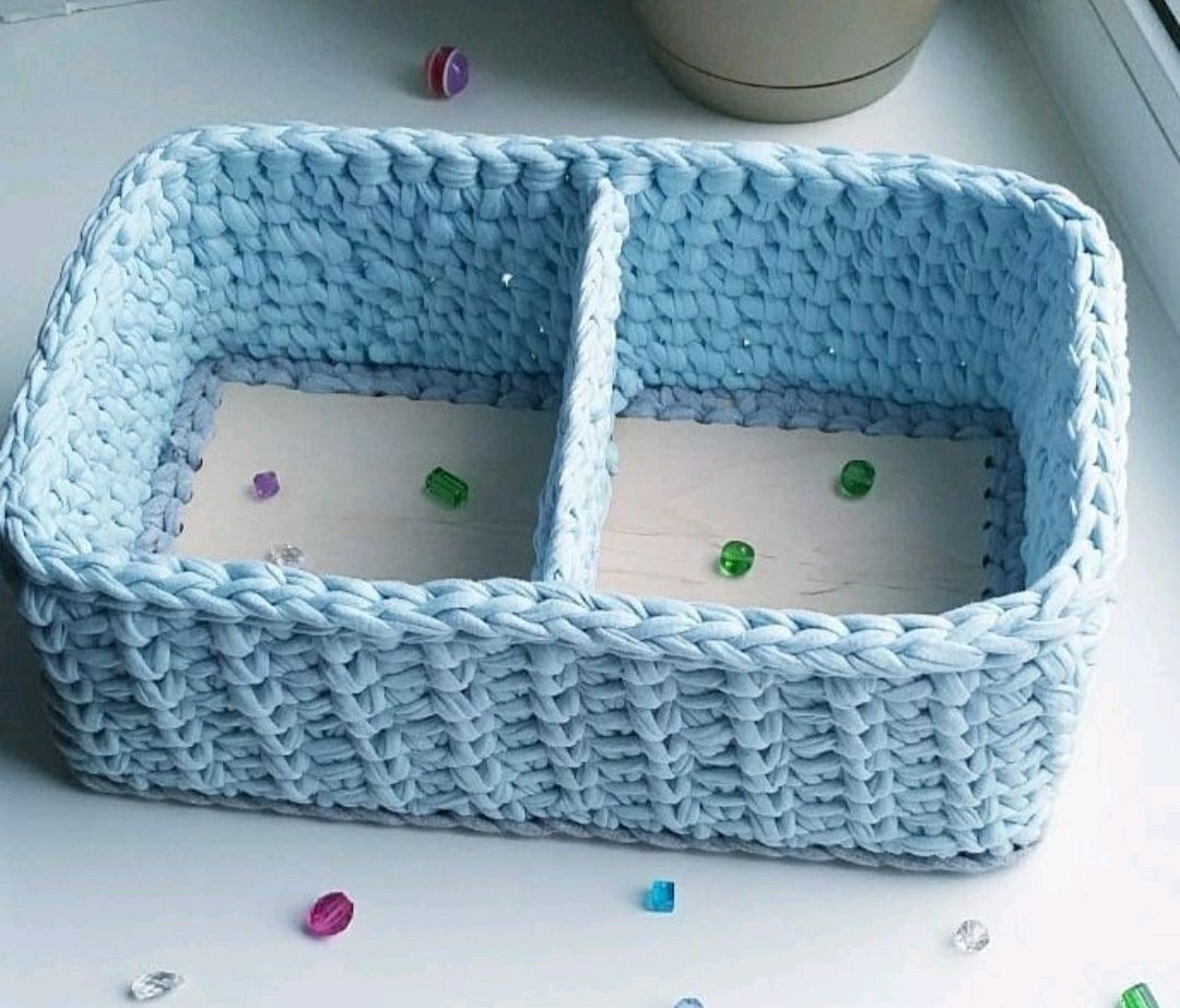 Корзина вязаная.Корзина из трикотажной пряжи.Органайзер.Корзина в ...