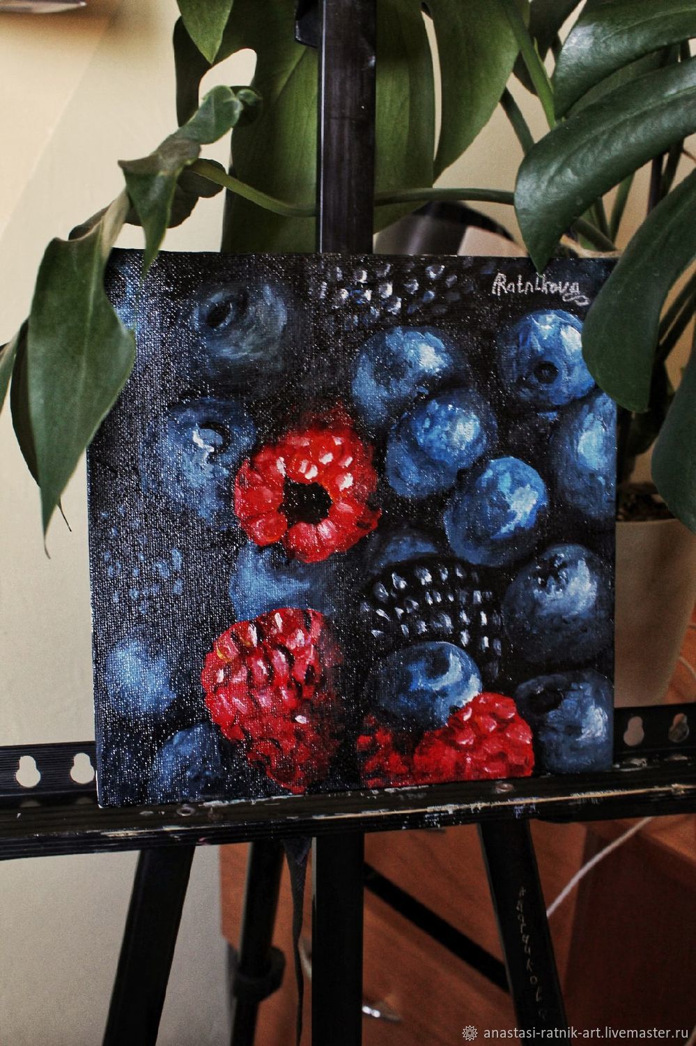 Картина акрилом в красно-синих тонах Летние ягоды в интернет-магазине ...