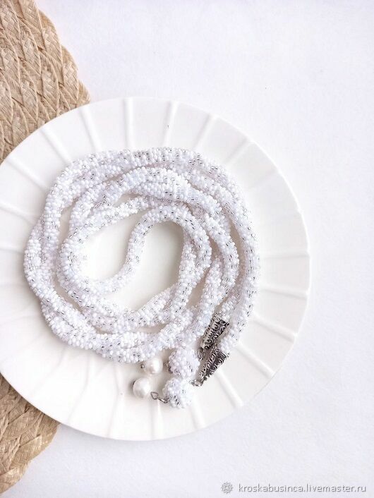 Lariat bead harness 'First Snow' white, Lariats, Novocheboksarsk,  Фото №1