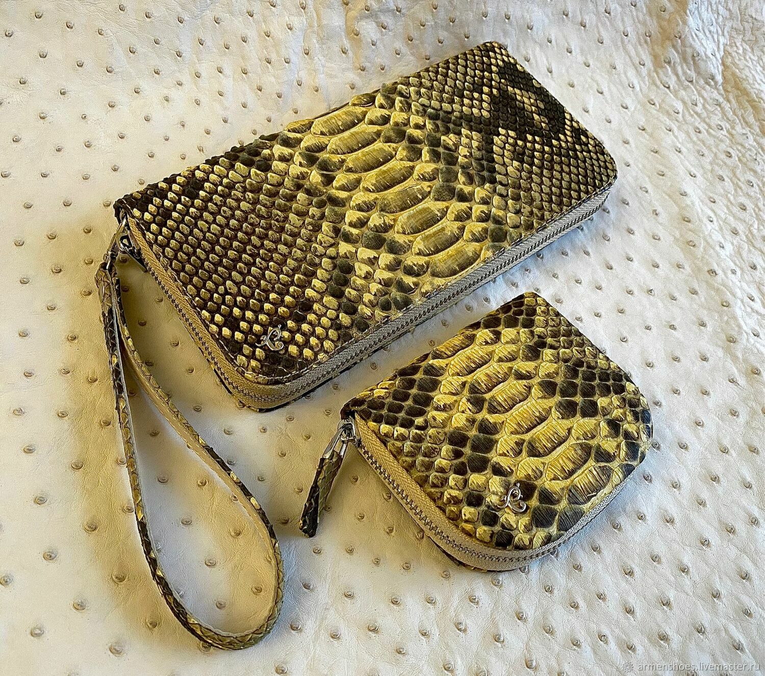 Purse and coin holder, women's set, made of genuine python leather, Wallets, St. Petersburg,  Фото №1