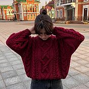 Одежда handmade. Livemaster - original item Jumpers: Sweater for women knitted with knitting needles oversize Bordeaux in stock. Handmade.