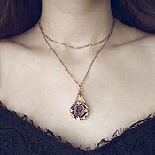Винтаж handmade. Livemaster - original item Vintage pendant on a long chain purple Intaglio neck Decoration. Handmade.