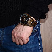 Часы наручные и кожаный браслет- "Часовщик рисовал"