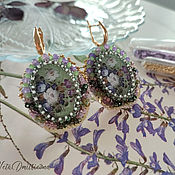 Украшения handmade. Livemaster - original item Earrings with floral pattern embroidery beads with stones. Handmade.