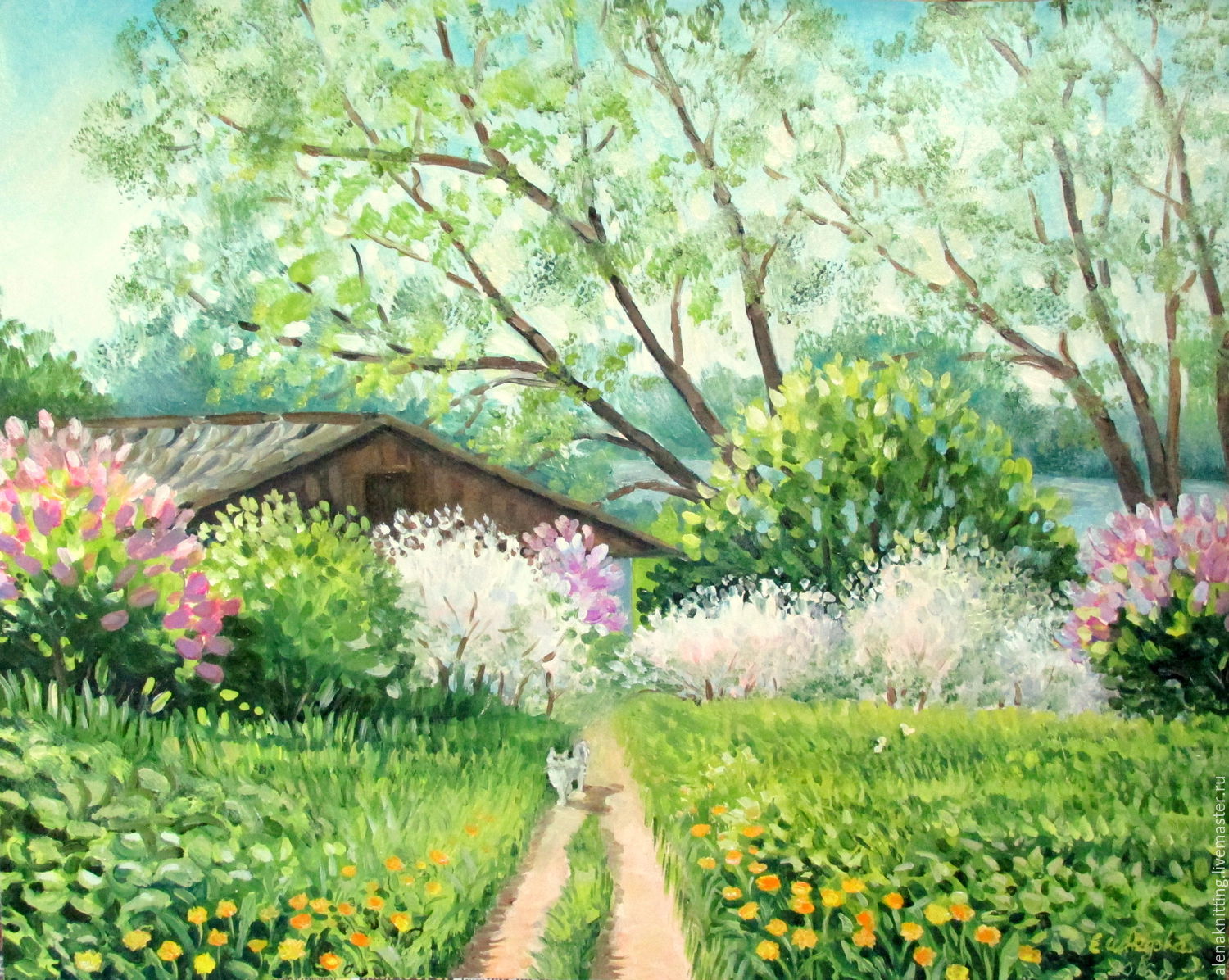Цветной май. Цветущий сад живопись. Весенний пейзаж.