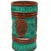 Канцелярские товары handmade. Livemaster - original item Carved wooden pencil holder with pine cones. Handmade.